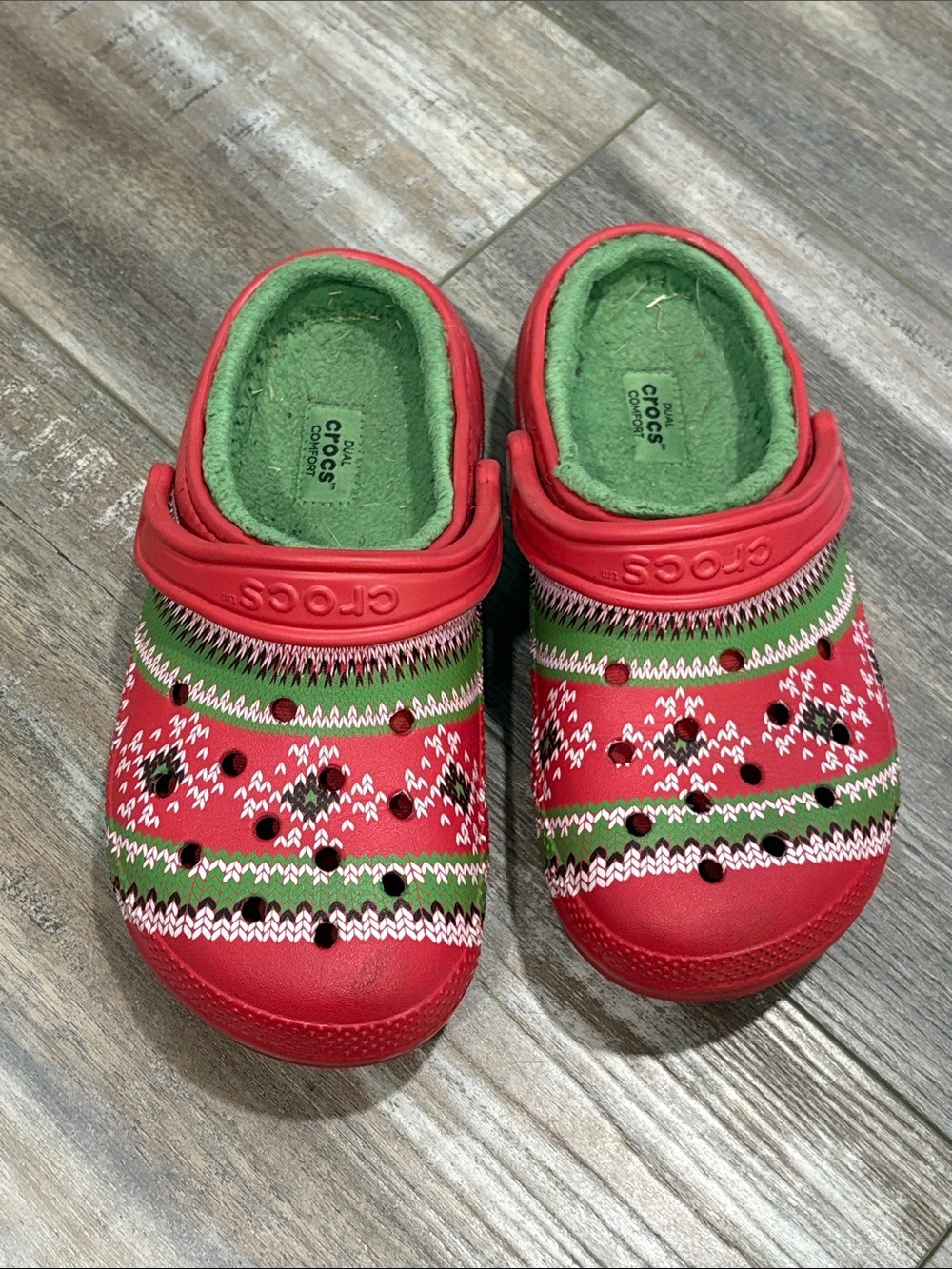 Crocs ugly Christmas sweater lined shoes